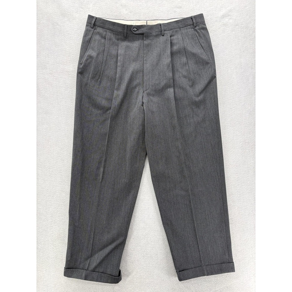 Luciano Barbera Dress Pants Mens 40x31 Gray Wool Classic Fit Herringbone Italy